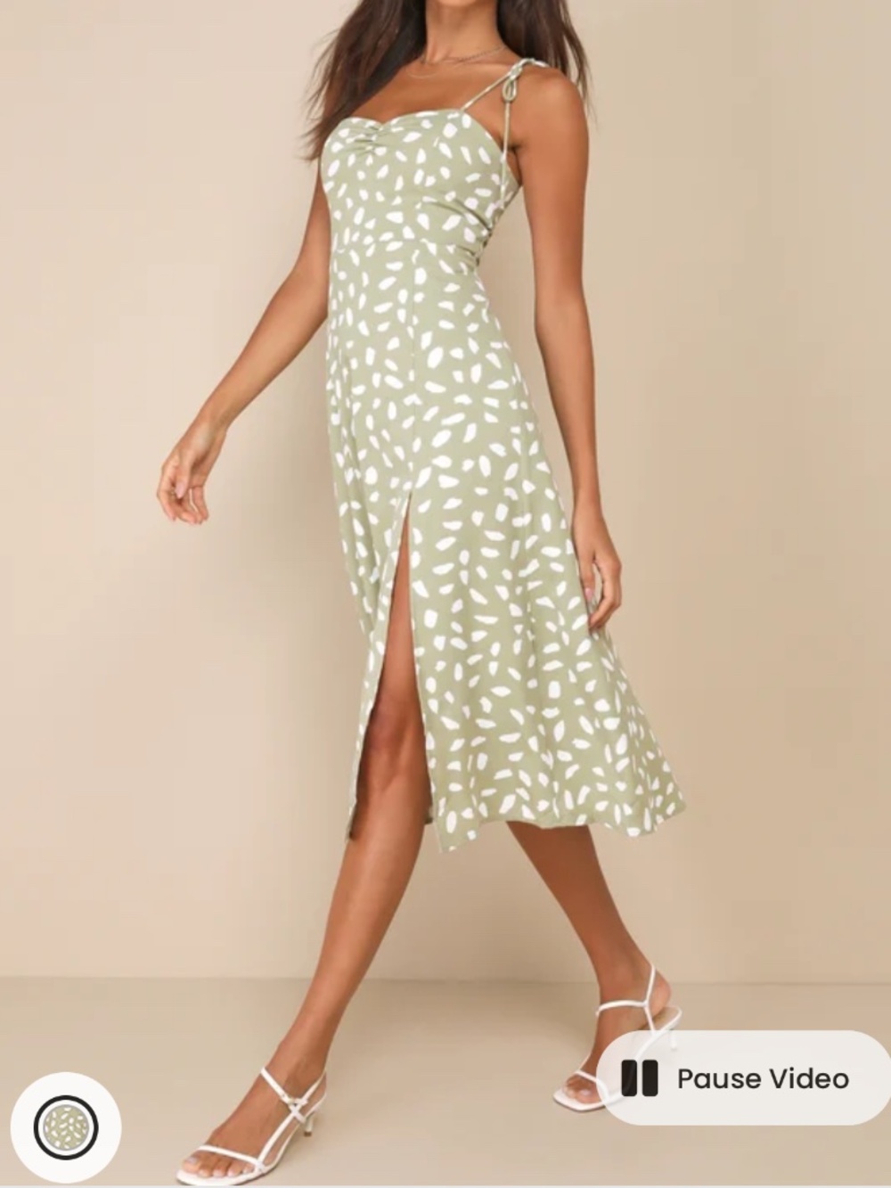 Lulus Party In Paris Sage Green Print Tie-strap Midi Dress - Size XL - Picture 2 of 7